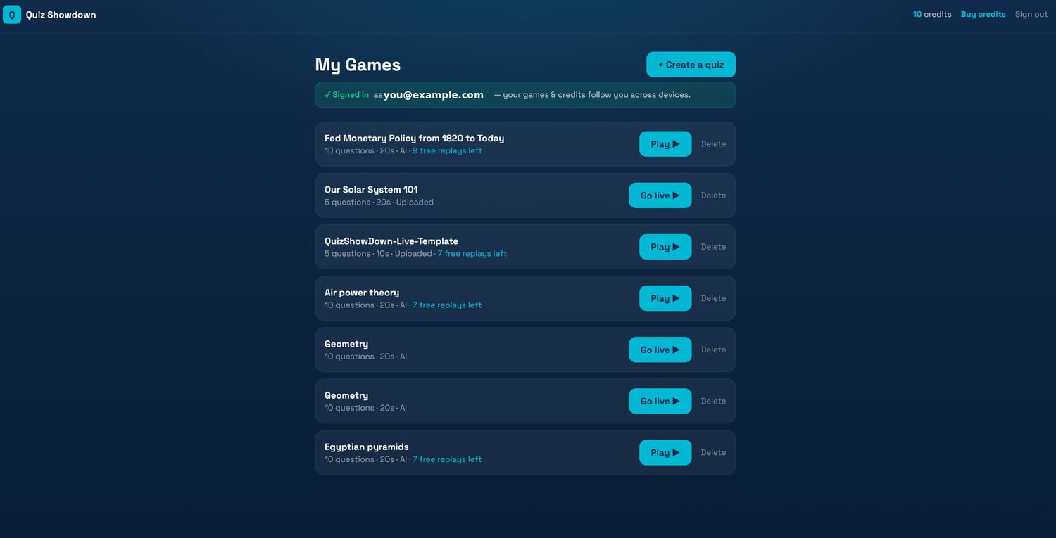 The My Games library listing saved quizzes including Fed Monetary Policy from 1820 to Today.